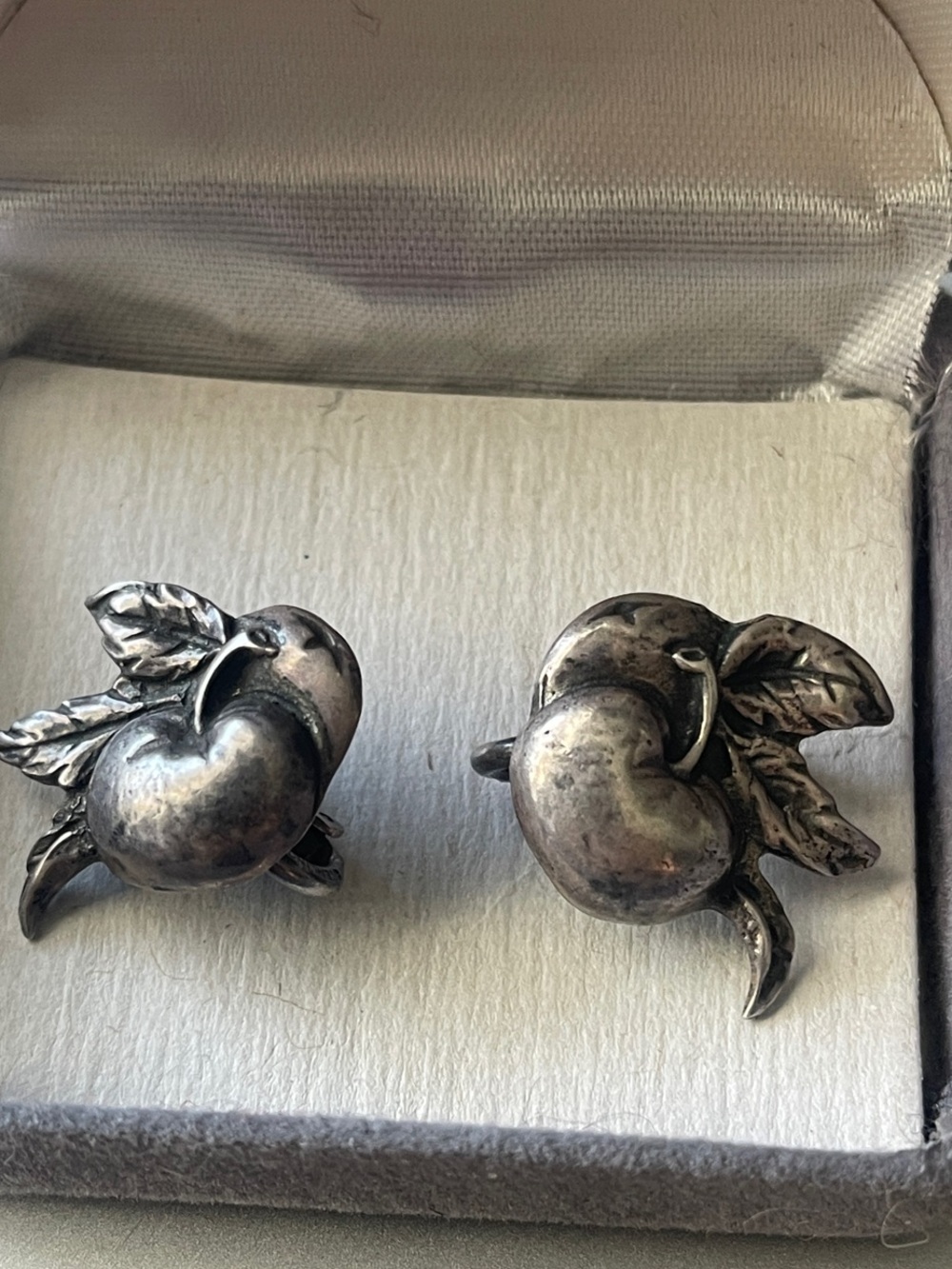 Cini Sterling Vintage Cherry or Apple Clip-On Earrings Della Robbia
